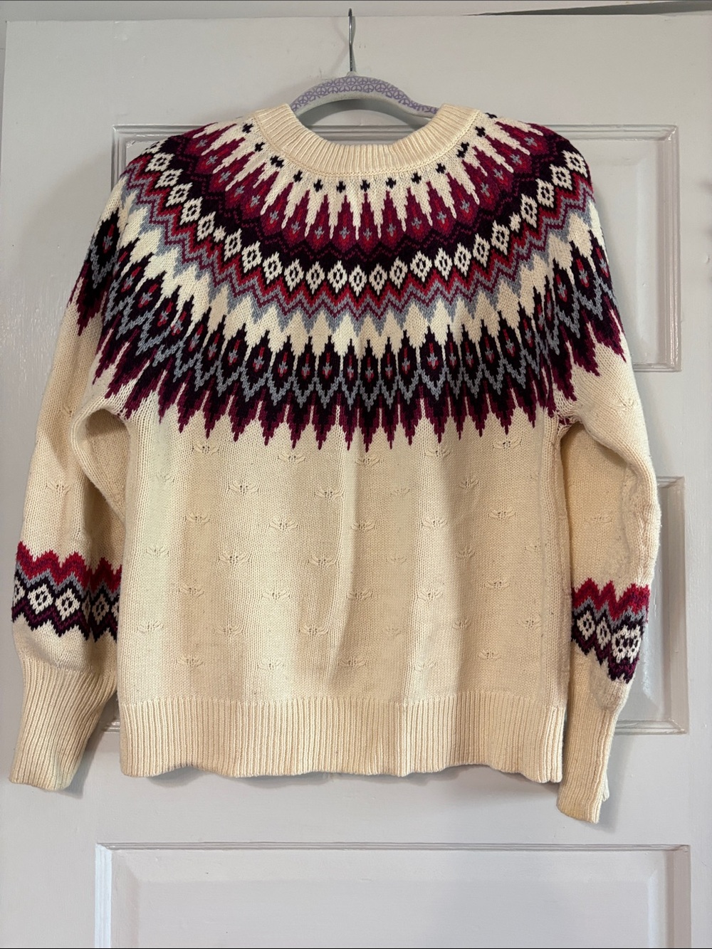 Sundance Cream Fair Isle Crewneck Sweater with Burgundy & Black Accents - Picture 3 of 3